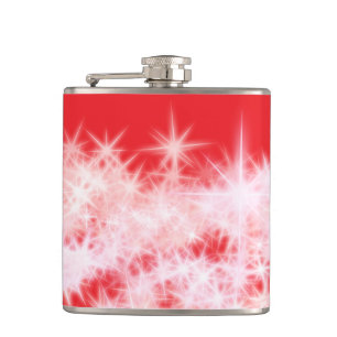 Simple red pink glitt sparkle stars add your text  hip flask