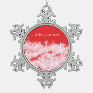 Simple red pink glitt sparkle stars add your text  snowflake pewter christmas ornament
