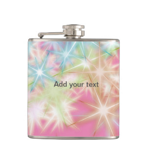 Simple red pink glittersparkle stars add your text hip flask