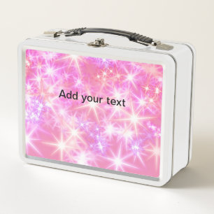 Simple red pink glittersparkle stars add your text metal lunch box