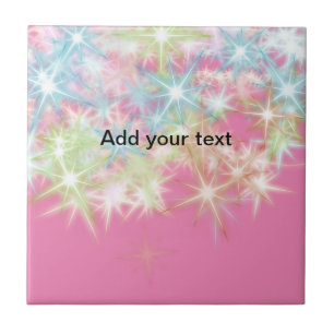Simple red pink glittersparkle stars add your text tile