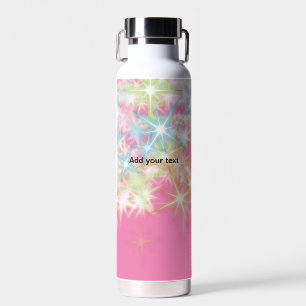 Simple red pink glittersparkle stars add your text water bottle