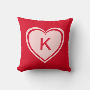 Simple Red Pink Heart Monogram Valentine`s Day Cushion
