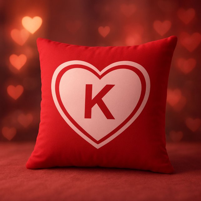Simple Red Pink Heart Monogram Valentine`s Day Cushion (Creator Uploaded)