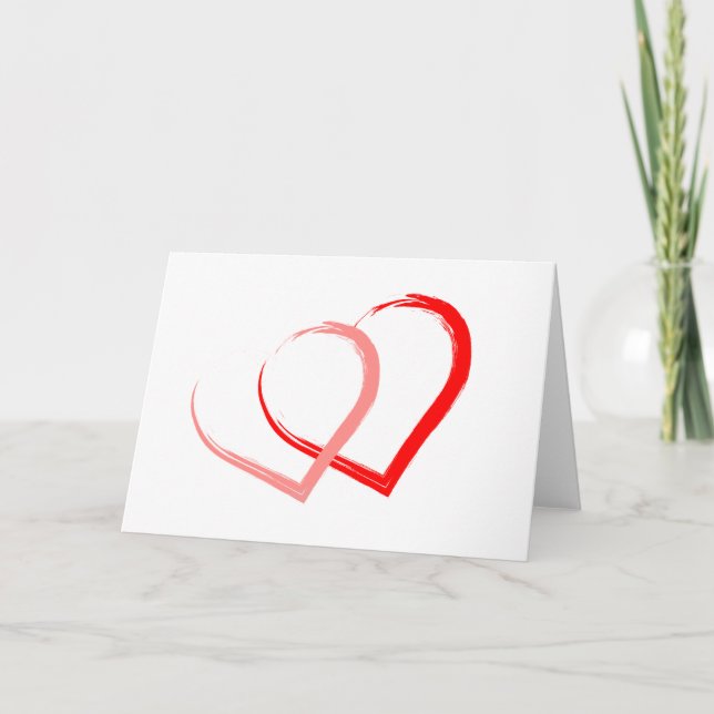 Simple Red Pink Heart Valentine`s Day Elegant Holiday Card (Front)