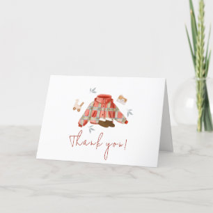 Simple Red Plaid Winter Clothes Baby Shower Thank You Card