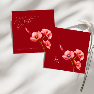 Simple Red Poppies Floral Wedding Save the Date
