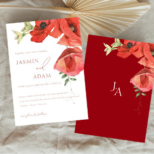 Simple Red Poppy Floral Wedding Invitation