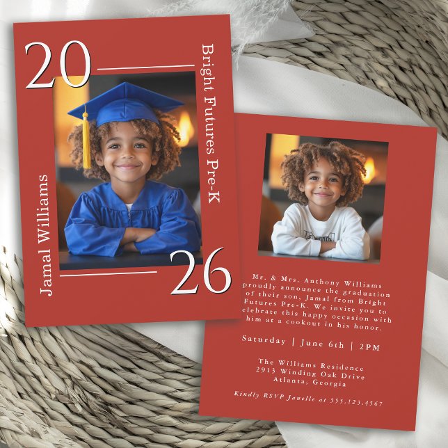 Simple Red Pre-K 2-Photo Graduation Celebration Announcement (Creator Uploaded)