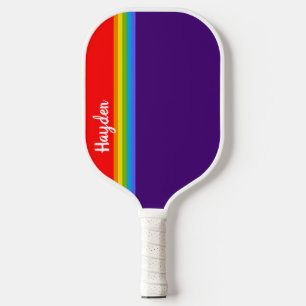 Simple red purple rainbow custom name Elegant Gay Pickleball Paddle