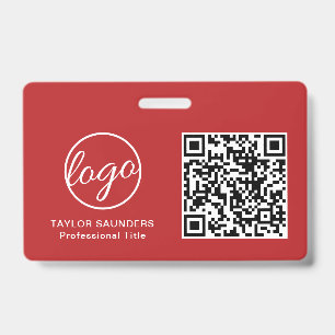 Simple Red QR Code Employee ID Badge