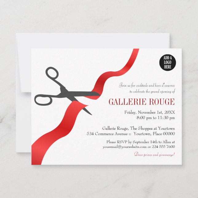 Simple Red Ribbon Cutting Grand Opening Invitation (Front)