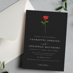 Simple Red Rose Elegant Script Black & White Invitation
