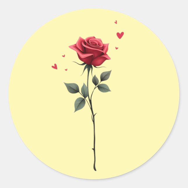 Simple Red Rose Heart – Elegant Valentine’s Day Classic Round Sticker (Front)