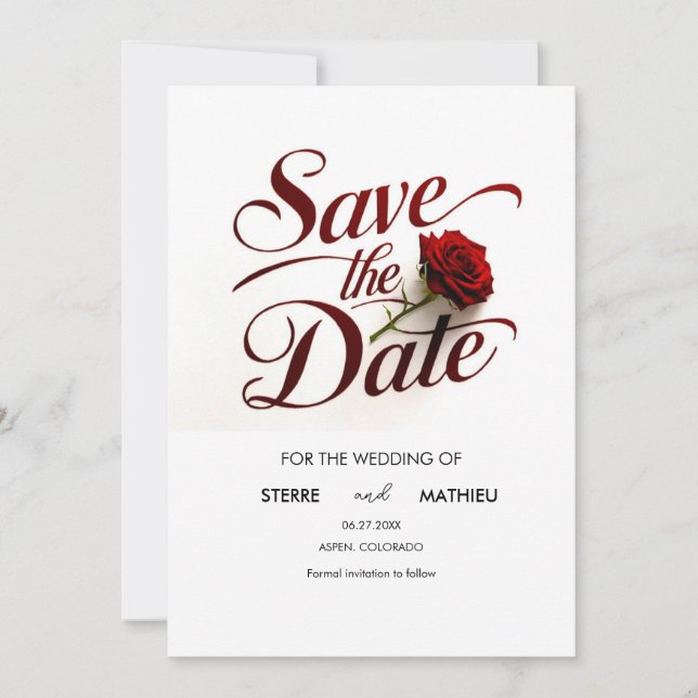 Simple Red Rose Wedding Save The Date (Front)