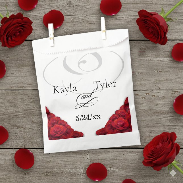 Simple Red Roses Wedding  Favour Bags (Simple Red Roses Flourish Wedding Favor Bag)