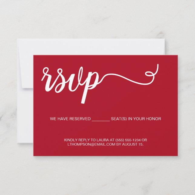Simple Red RSVP wedding Reserved Seat Card (Front)