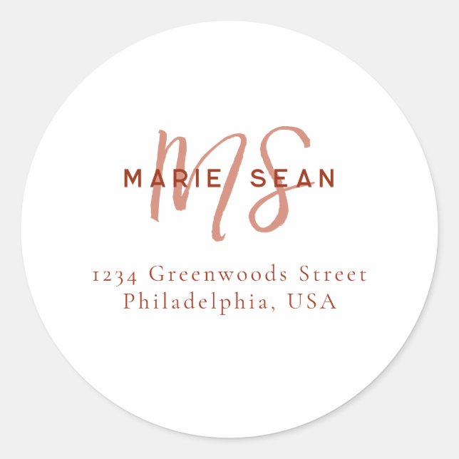 Simple Red Scarlet Minimalist Monogram Classic Round Sticker (Front)