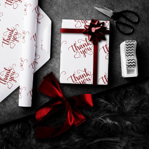 Simple Red Script   Candy Cherry Apple Thank You Wrapping Paper