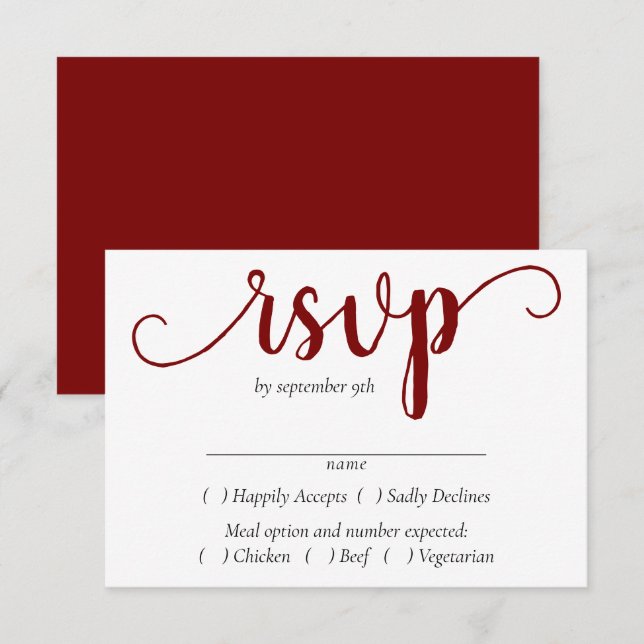 Simple Red Script | Cherry Flourish Entree Choice RSVP Card (Front/Back)