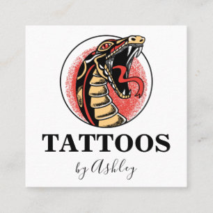 Simple Red Snake Modern Tattoo Artist Social Media Square Business Card