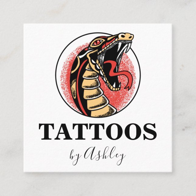 Simple Red Snake Modern Tattoo Artist Social Media Square Business Card (Front)