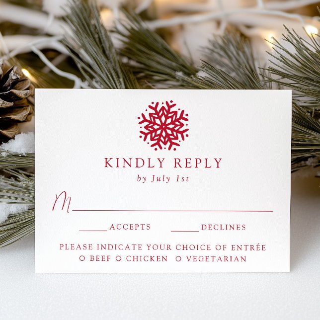Simple Red Snowflake Meal Choice Wedding RSVP Card (Creator Uploaded)