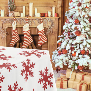 Simple Red Snowflake Pattern Christmas Holiday Tablecloth