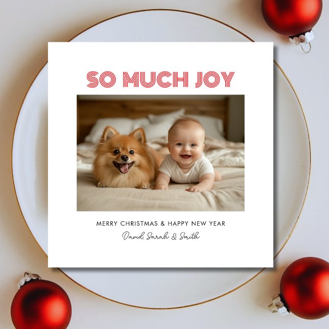 Simple Red So Much Joy Baby Pet Dog Christmas Holiday Card (Creator Uploaded)