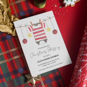 Simple Red Stripe Romper Ornaments Christmas Birth Announcement