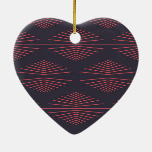 Simple, red, traditional pattern with lines ceramic tree decoration