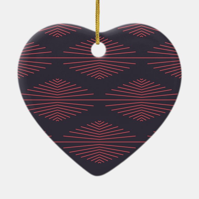 Simple, red, traditional pattern with lines ceramic tree decoration (Back)