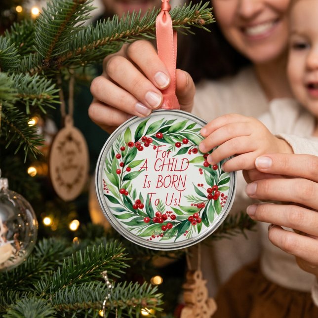 Simple Red Typography Christmas Greenery Ornament (Creator Uploaded)