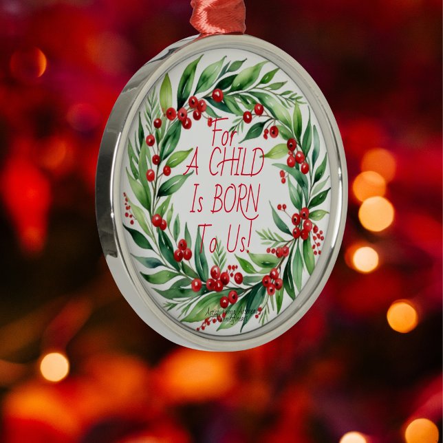 Simple Red Typography Christmas Greenery Ornament (Creator Uploaded)