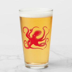 Simple Red Vector Art Octopus Silhouette Glass