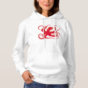 Simple Red Vector Art Octopus Silhouette Hoodie
