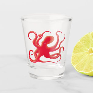 Simple Red Vector Art Octopus Silhouette Shot Glass