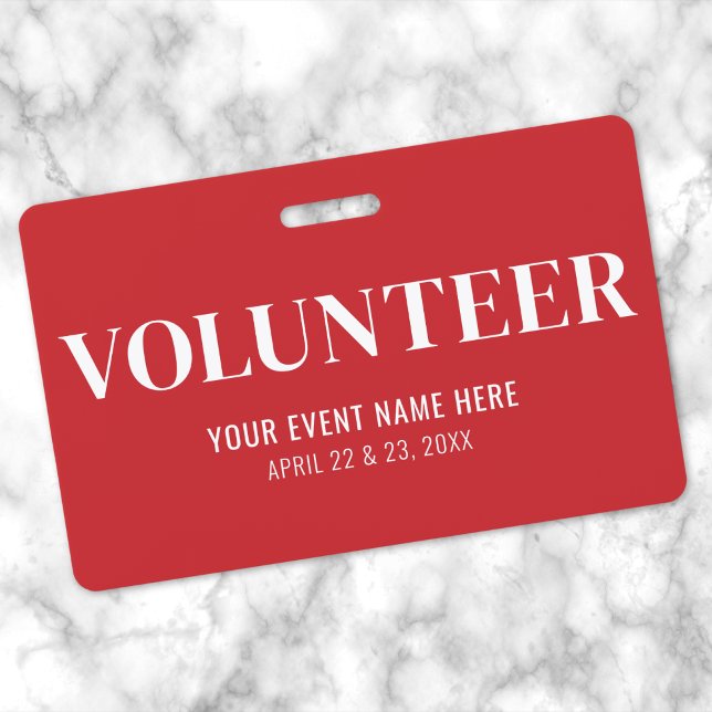Simple Red Volunteer ID Badge (Simple Red Volunteer Badge)