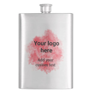 Simple red watercolor add your logo custom text mi hip flask