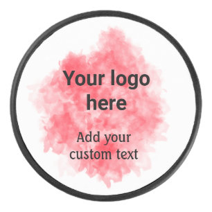 Simple red watercolor add your logo custom text mi hockey puck