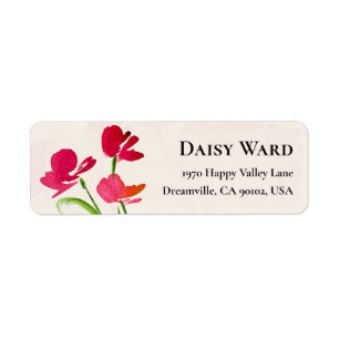 Simple Red Watercolor Floral Return Address Labels