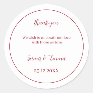 Simple Red Wedding Classic Round Sticker