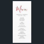Simple Red Wedding Menus Card<br><div class="desc">Designed to coordinate with my watercolor collection these simple dinner menu cards can be personalised with your names and meal choices. The word Menu is set in a modern calligraphy script in berry red. The minimalist card reverses to a solid complimentary colour. Perfect for Christmas weddings, rehearsal dinners, an engagement...</div>