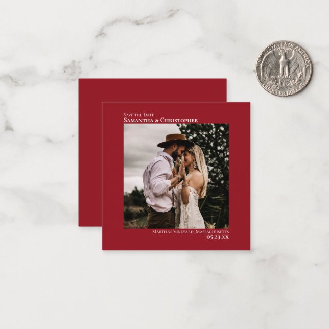 Simple Red Wedding Save the Date Photo Mini Card (Front/Back In Situ)