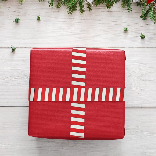 Simple Red Whimsical Striped Cute Minimalist Fun Satin Ribbon (Simple red striped whimsical ribbon.)