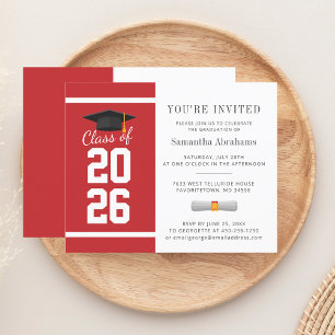 Simple Red White 2026 Graduation Invitation