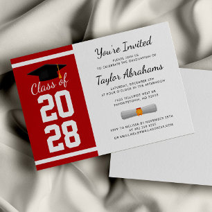 Simple Red White 2026 Graduation Party Invitation