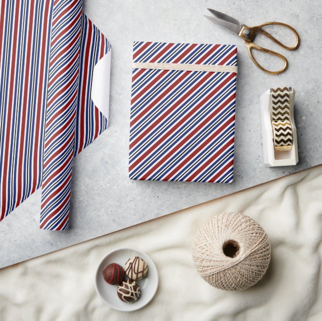 Simple Red White Blue Striped Wrapping Paper (Crafts)