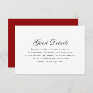 Simple Red White Calligraphy Quinceanera Details RSVP Card