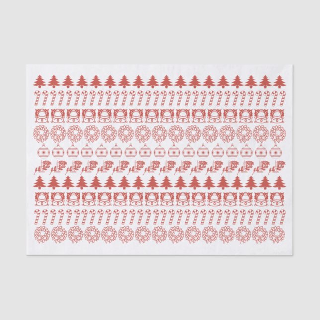 Simple Red/White Christmas Icons Pattern Tissue Paper (Front)